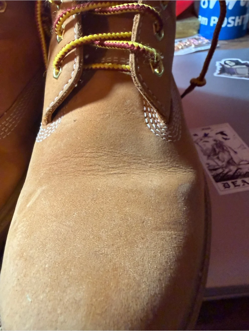 Youth Tan Waterproof Work Boots with Yellow-Brown Laces. Sz 4 Timberlands